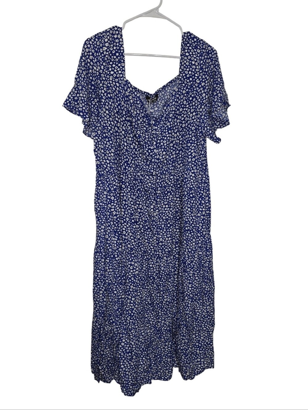 #D02 Blue Floral Maxi Dress with Short Sleeves - Picture 2 of 6